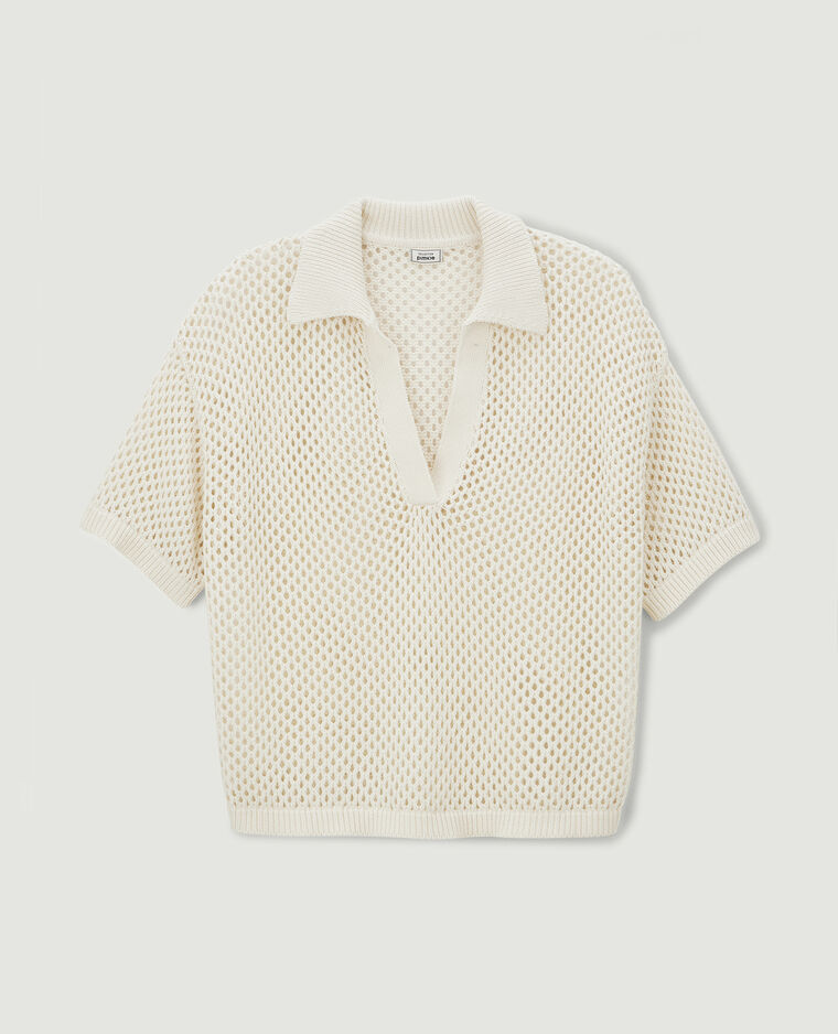 Top col polo maille ajourée beige - Pimkie