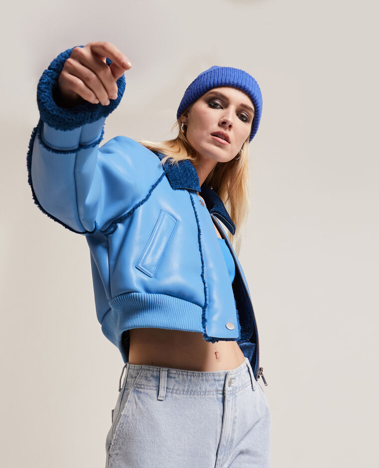 Blouson court simili cuir et sherpa bleu - Pimkie
