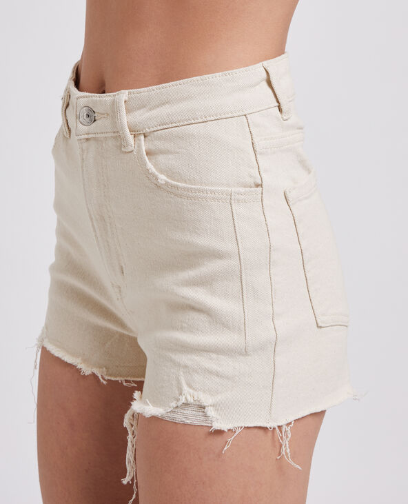 Short en jean destroy taille haute écru - Pimkie