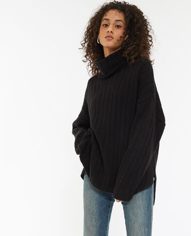 Pull oversize en maille côtes plates noir - Pimkie
