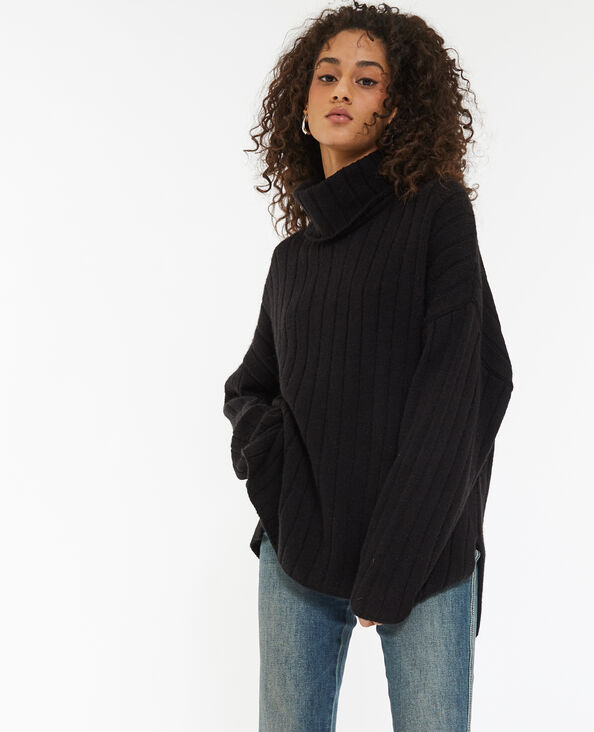 Pull oversize en maille côtes plates noir - Pimkie