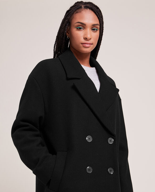Caban oversize en drap de laine noir - Pimkie