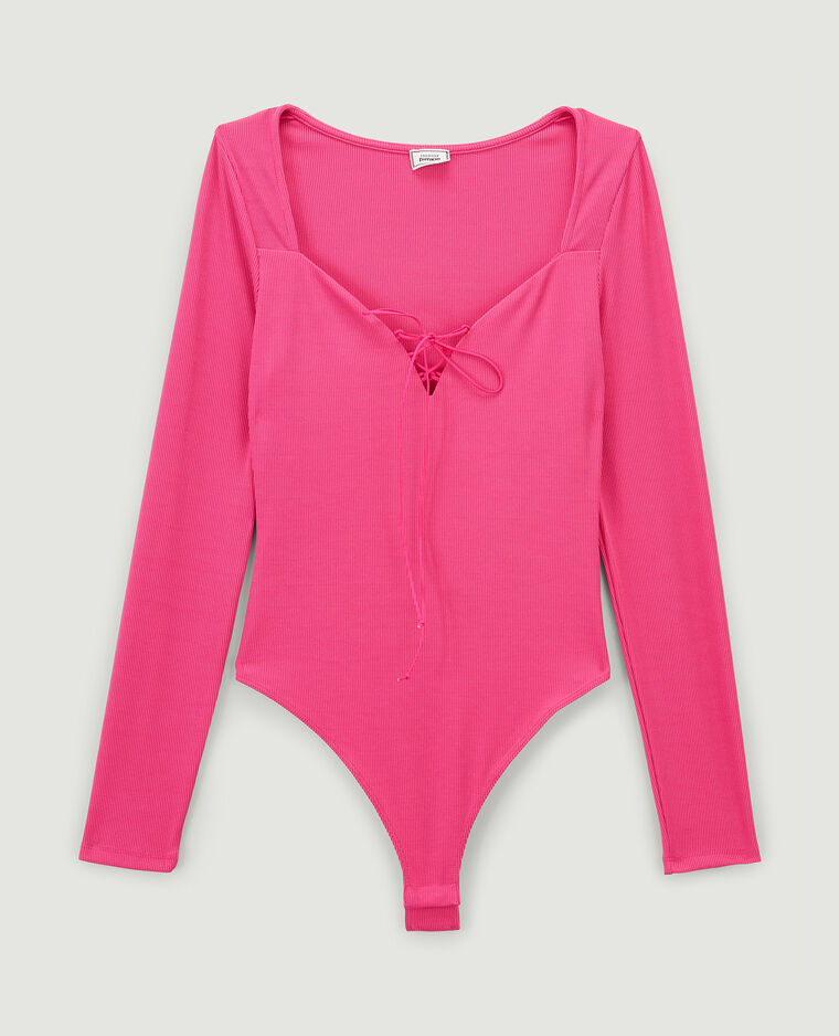 Body manches longues avec laçage rose fuchsia - Pimkie
