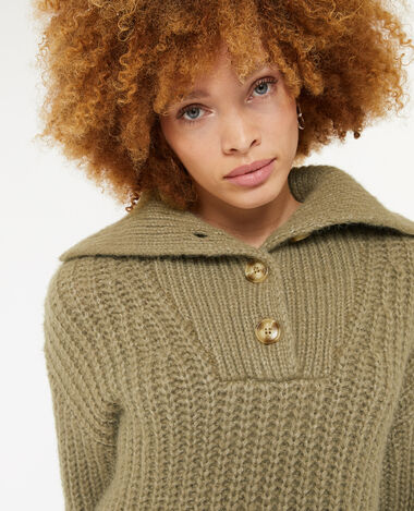 Pull chaud col camionneur boutonné vert kaki - Pimkie