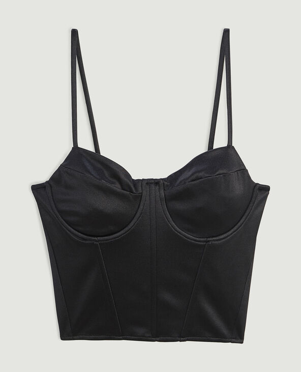 Corset en satin noir - Pimkie