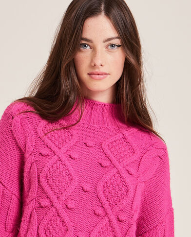 Pull maille fantaisie col montant rose fuchsia - Pimkie