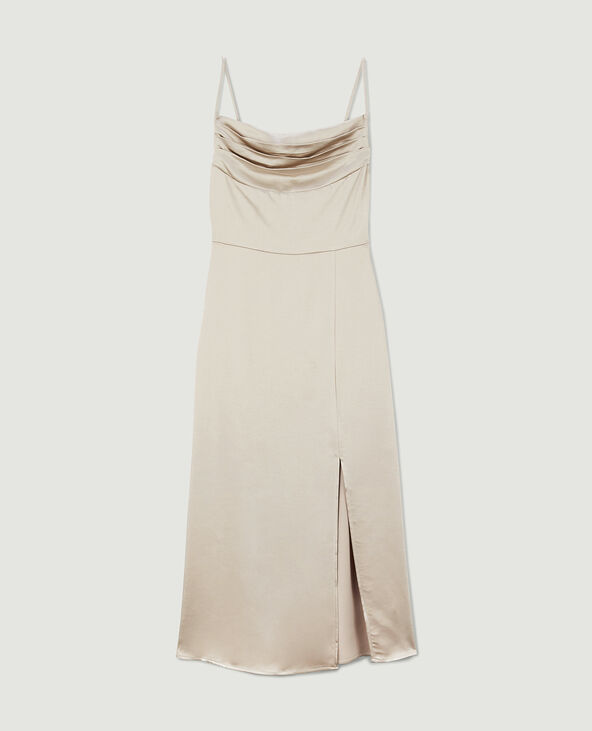 Robe longue tissu satiné encolure bénitier  écru - Pimkie