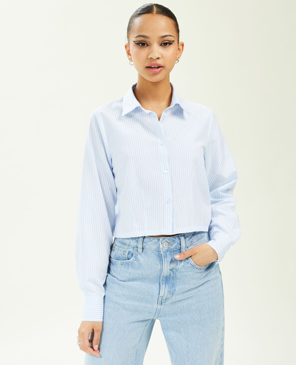 Chemise cropped manches longues rayures bleu - Pimkie