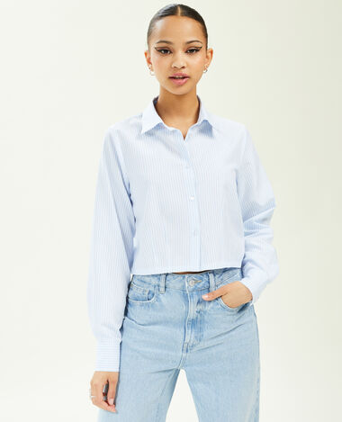 Chemise cropped manches longues rayures bleu - Pimkie
