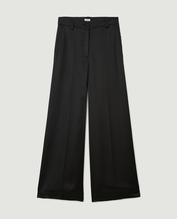 Pantalon droit et large en satin noir - Pimkie