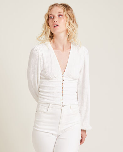 Blouse boutonnée en tissu texturé blanc - Pimkie