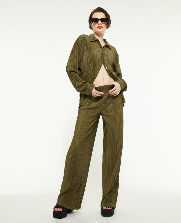 Pantalon large maille plissée vert kaki - Pimkie