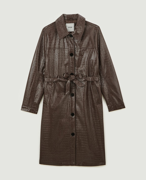 Manteau ceinturé effet croco marron - Pimkie