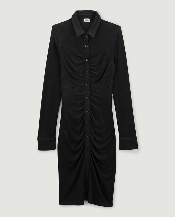 Robe chemise courte effet froncé noir - Pimkie