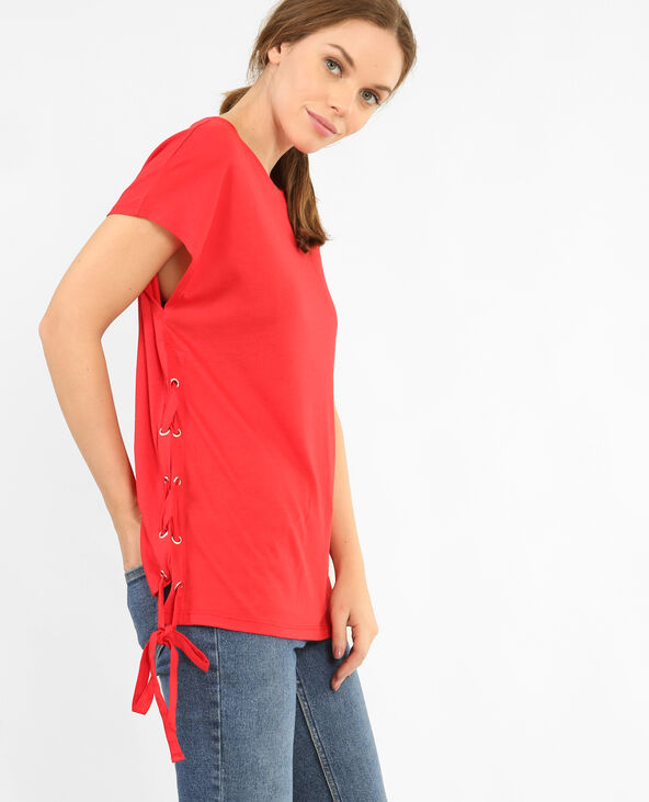 T-shirt à lacets rouge - Pimkie