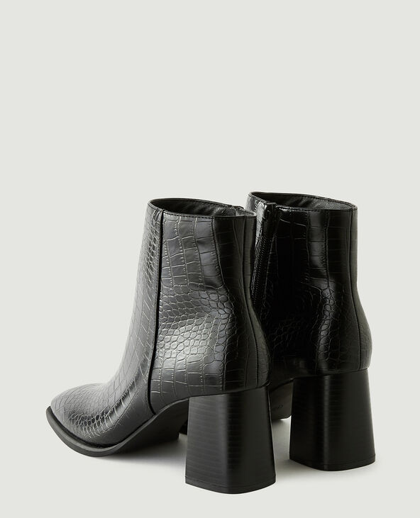 Bottines noires deals effet croco