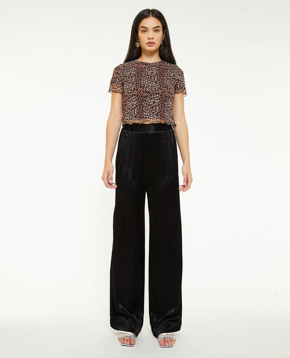 Pantalon large en satin noir - Pimkie