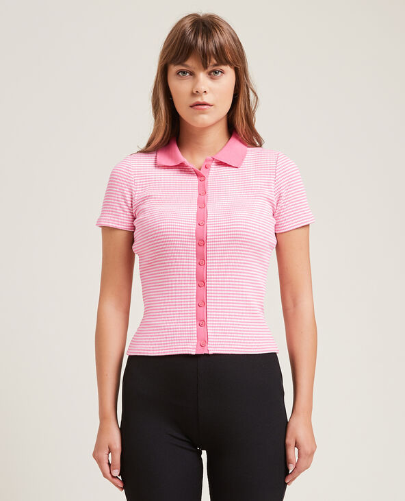 Polo rayé en maille côtelée rouge - Pimkie