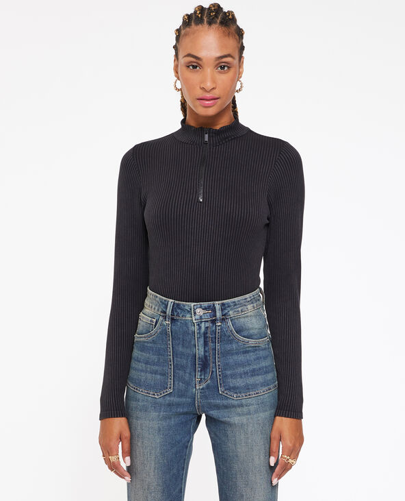 Top col zippé manches longues gris foncé - Pimkie