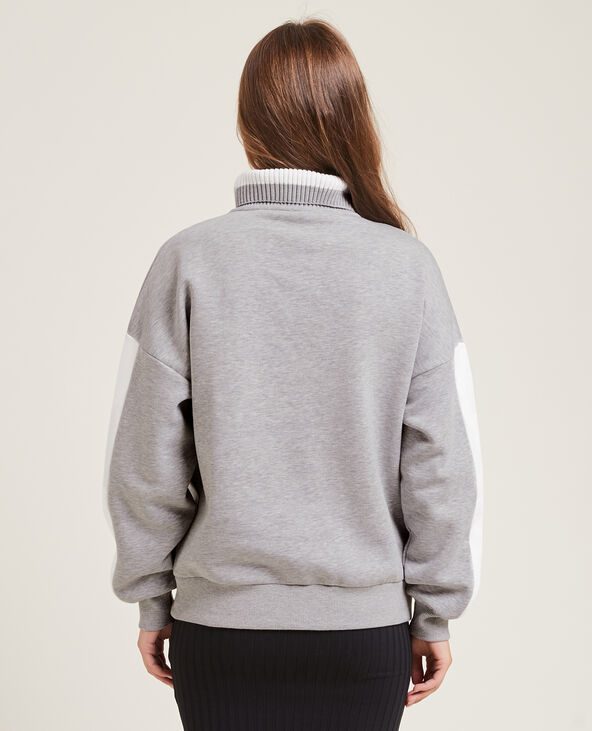Sweat col zippé maille côtelée gris chiné - Pimkie