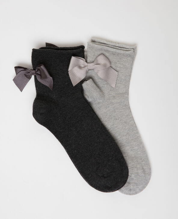 Lot de 2 paires de chaussettes à nœuds gris foncé - Pimkie