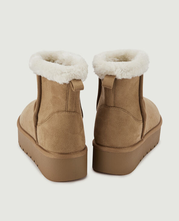 Boots fourrées en suédine camel - Pimkie