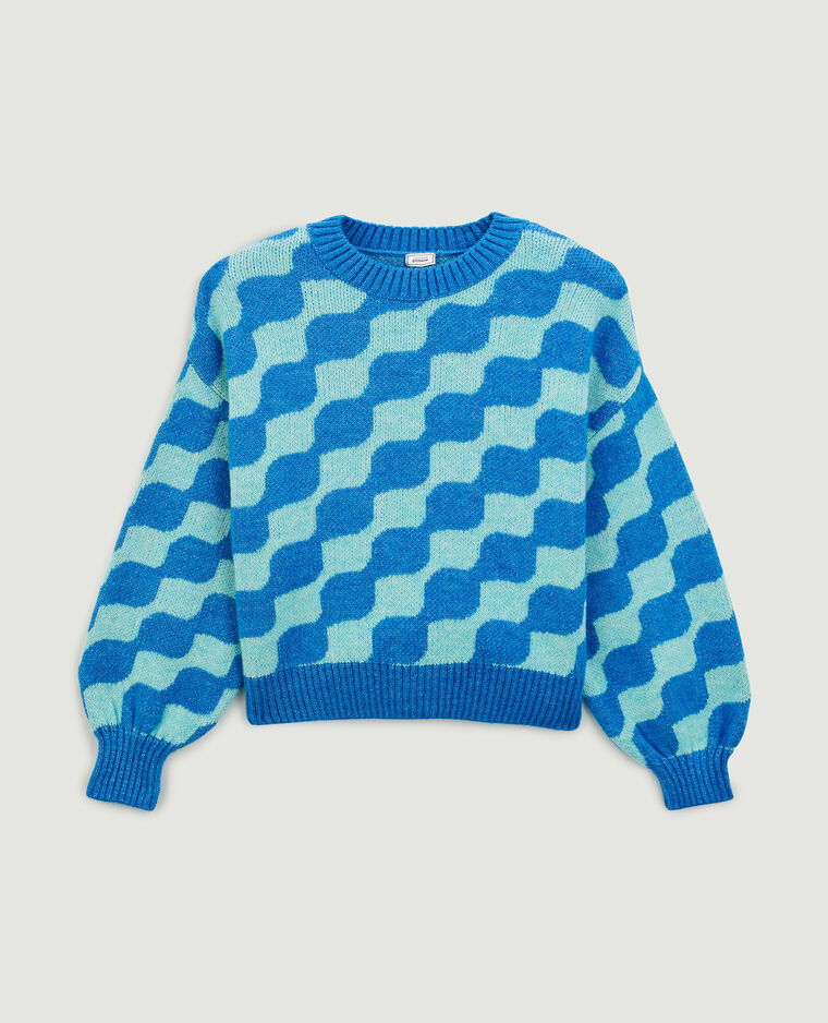 Pull col rond manches ballons bleu électrique - Pimkie