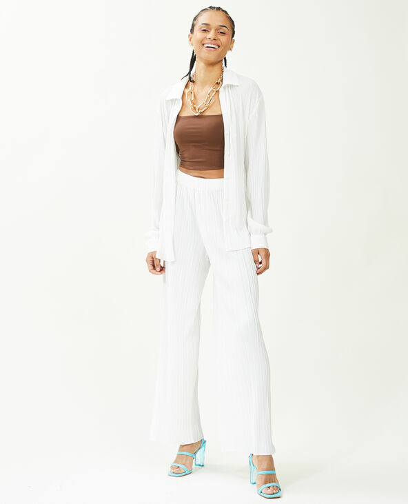 Pantalon large maille plissée blanc - Pimkie