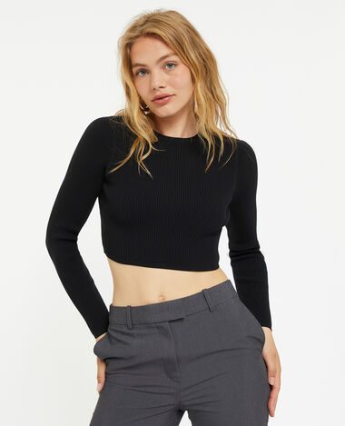 Pull court maille côtelée noir - Pimkie