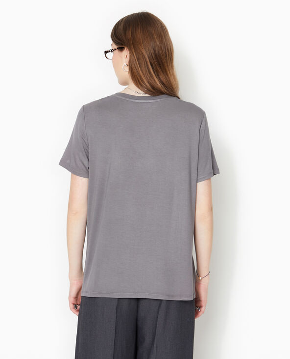 T-shirt ample col V avec viscose gris foncé - Pimkie