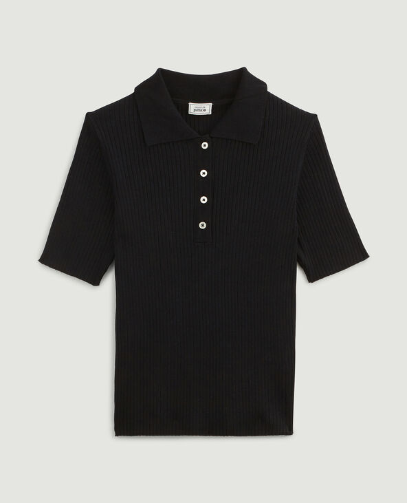 T-shirt côtelé col polo noir - Pimkie