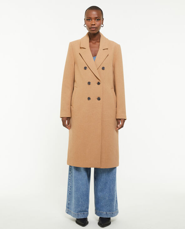 Manteau long drap de laine camel - Pimkie