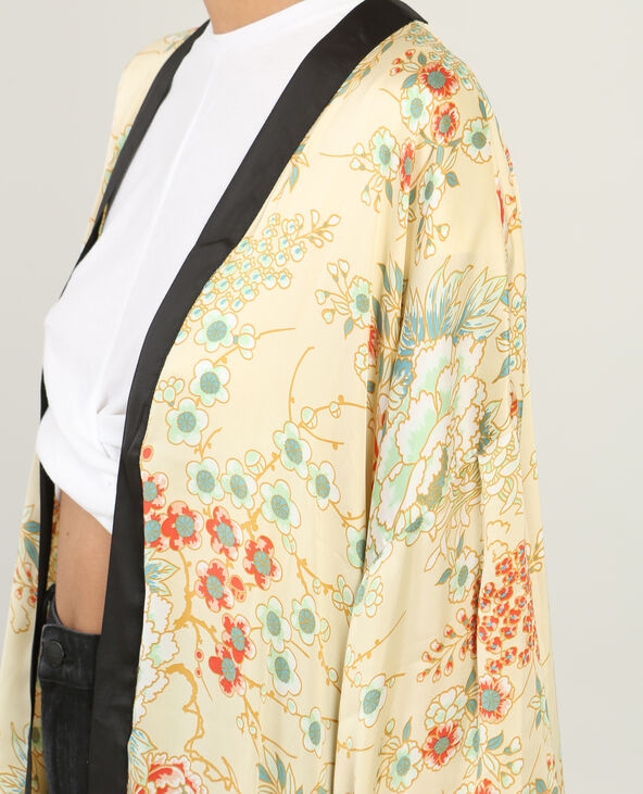Long kimono à franges jaune - Pimkie