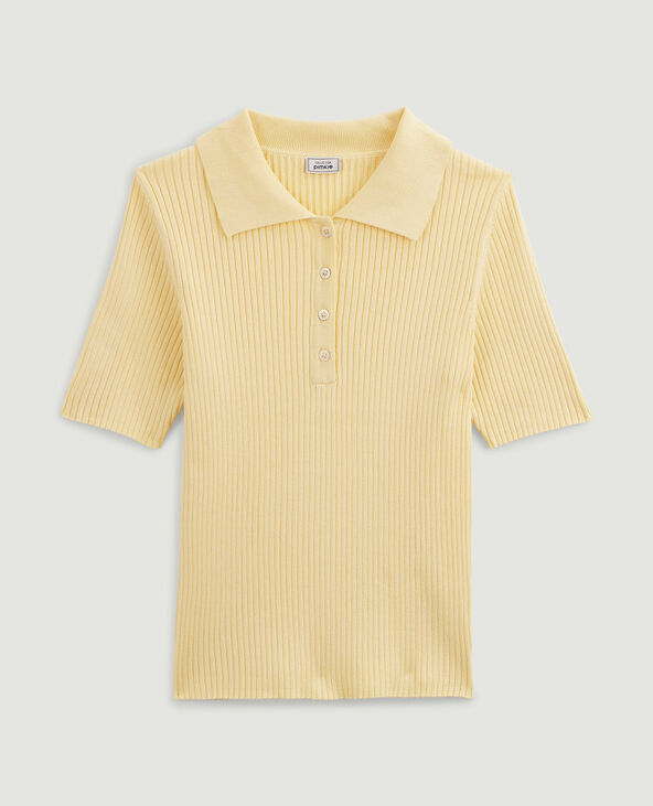 T-shirt côtelé col polo jaune - Pimkie