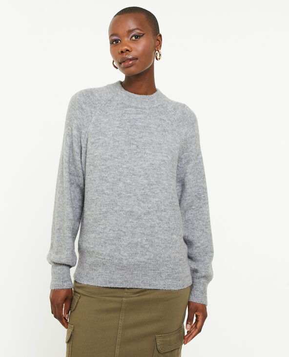 Pull col rond avec laine gris foncé - Pimkie