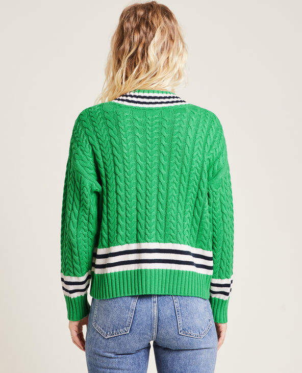 Pull maille torsadée col V vert - Pimkie