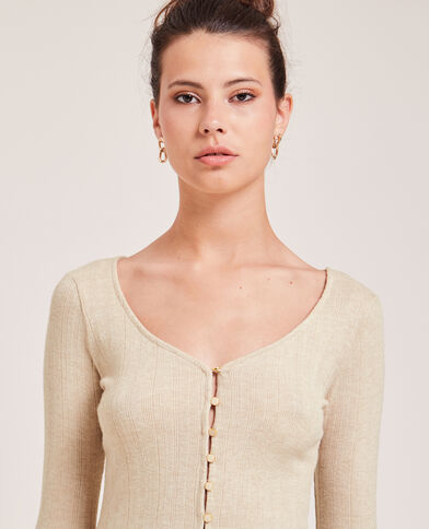 Top boutonné en maille côtelée beige - Pimkie