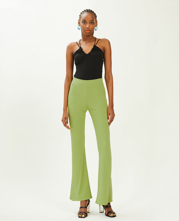 Pantalon flare en maille côtelée vert kaki - Pimkie