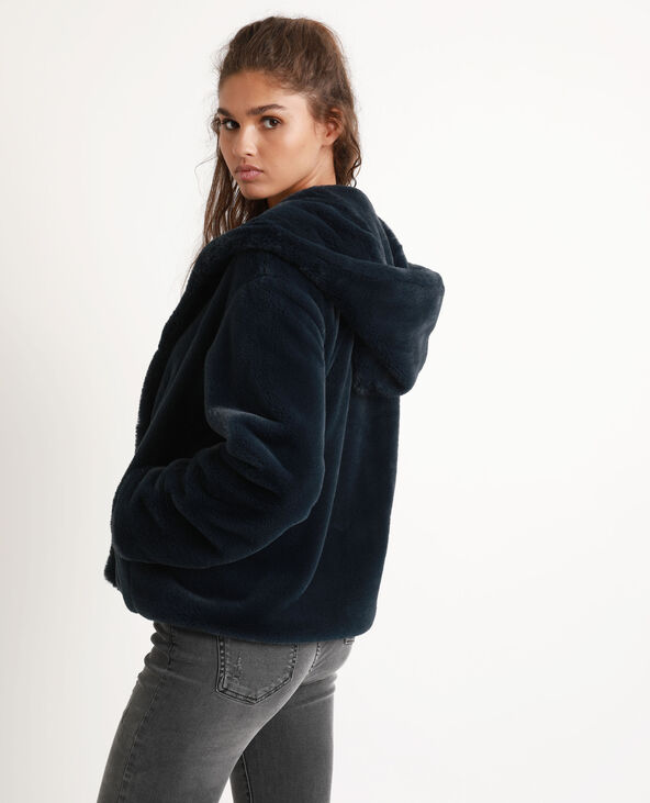 Manteau fausse 2025 fourrure noir capuche