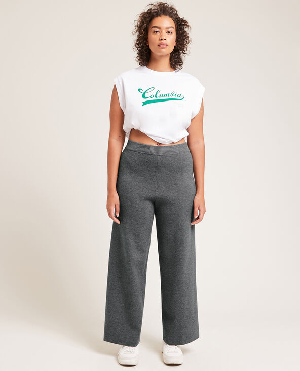 Pantalon large en maille gris chiné - Pimkie