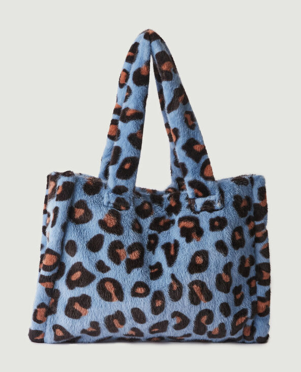 Sac cabas moumouté motif léopard bleu électrique - Pimkie