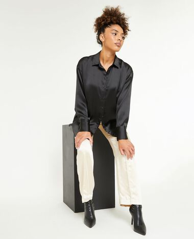 Chemise oversize en satin noir - Pimkie
