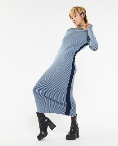 Robe longue en maille avec effet rayé bleu marine - Pimkie