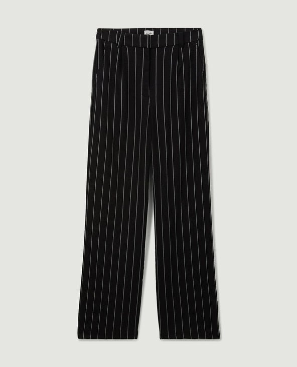 Pantalon droit et large effet lin noir - Pimkie