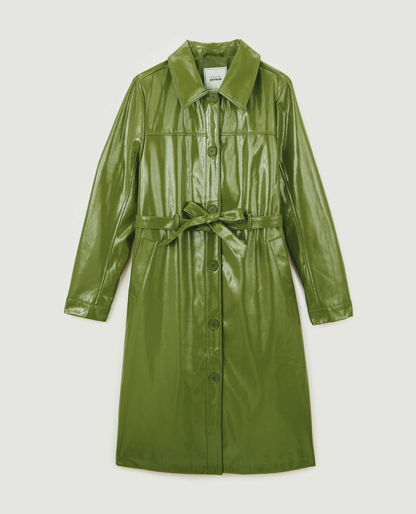 Manteau ceinturé en vinyle vert olive - Pimkie