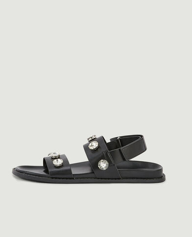 Sandales plates avec strass noir - Pimkie