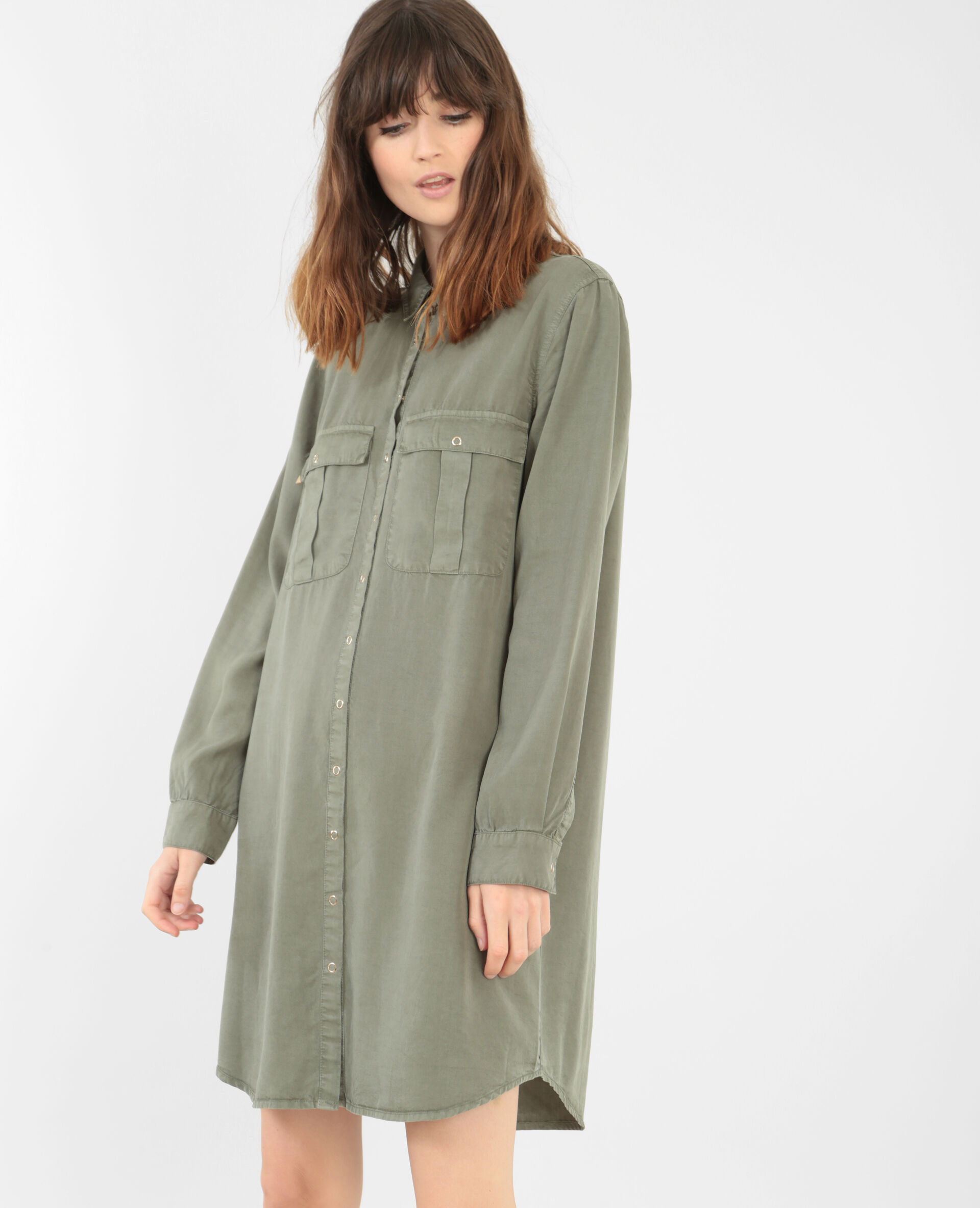Robe chemise fluide kaki - 780568C47A05 | Pimkie