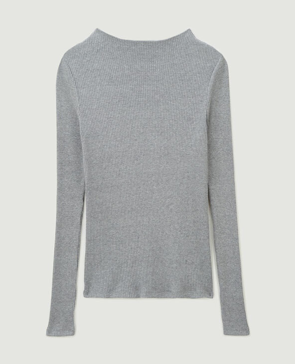 Pull fin en maille côtelée col cheminée gris foncé - Pimkie