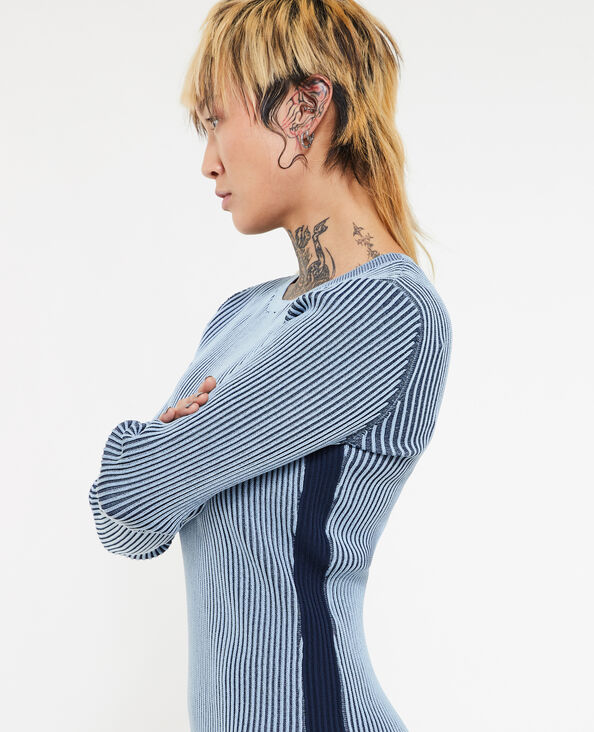 Robe longue en maille avec effet rayé bleu marine - Pimkie
