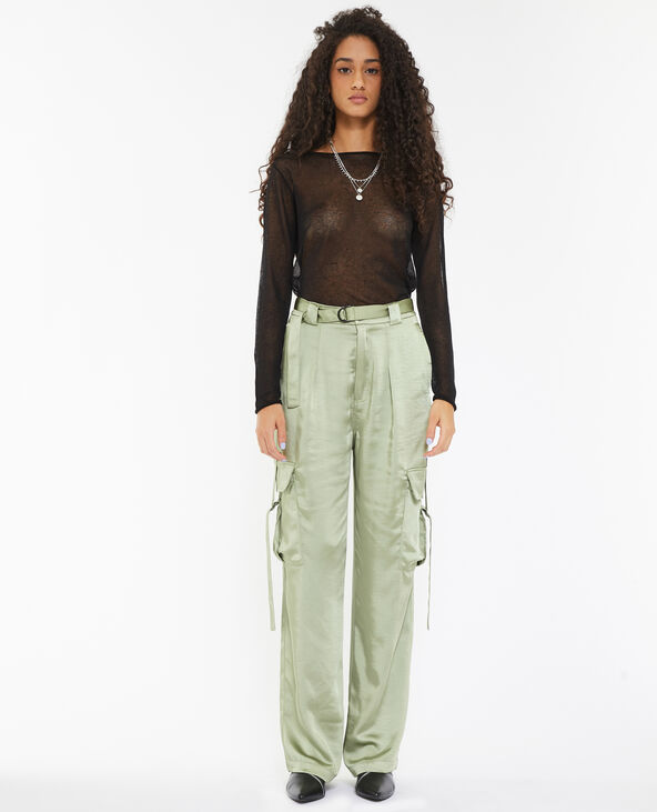 Pantalon cargo en satin vert kaki - Pimkie
